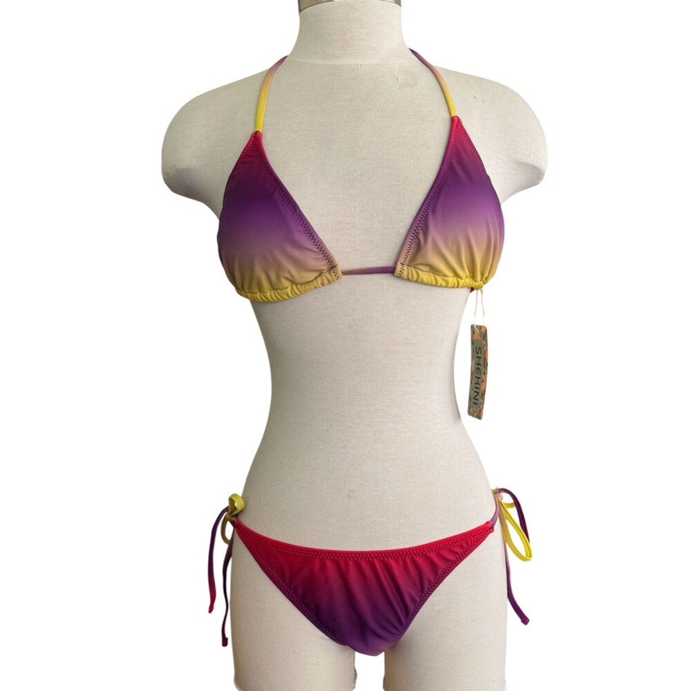 SHEKINI Women M Triangle Bikini Set Self Tie Swimsuit Low Waist NEW WITH TAG